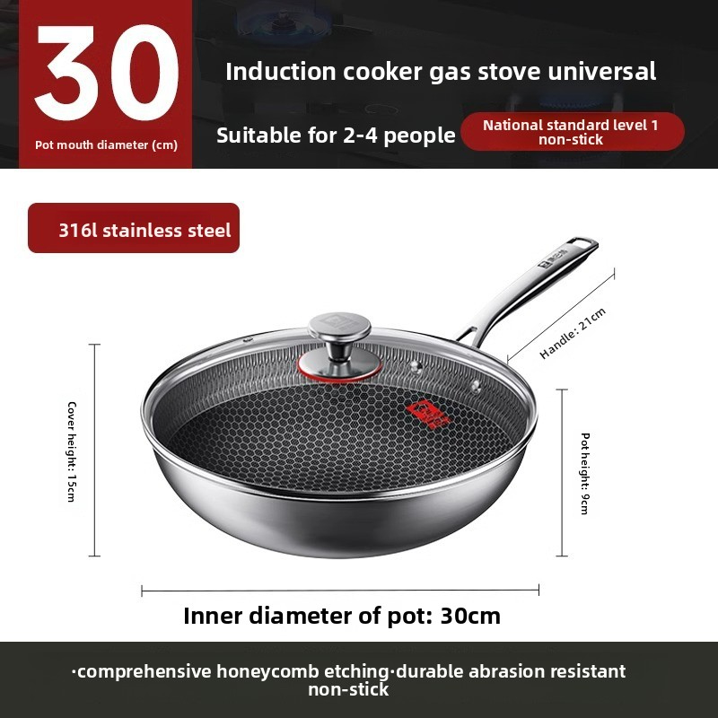 316 stainless steel household non-stick pan with honeycomb wok