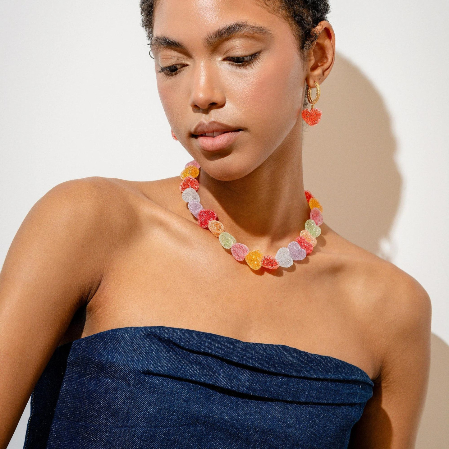 Design-inspired colorful candy heart resin necklace