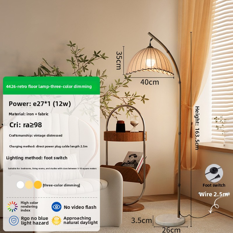 Vintage mid-century fishing floor ambient fabric lamp