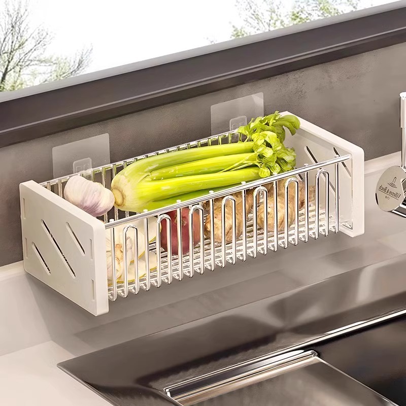 Wall-mounted seasoning rack for ginger, onion and garlic in the kitchen