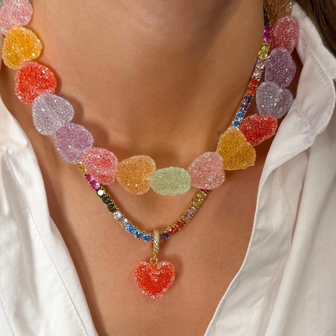 Design-inspired colorful candy heart resin necklace