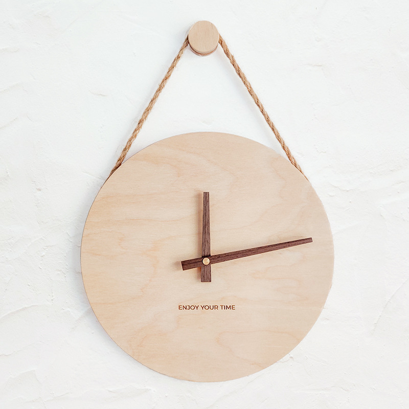 Wooden hanging rope creative wall clock