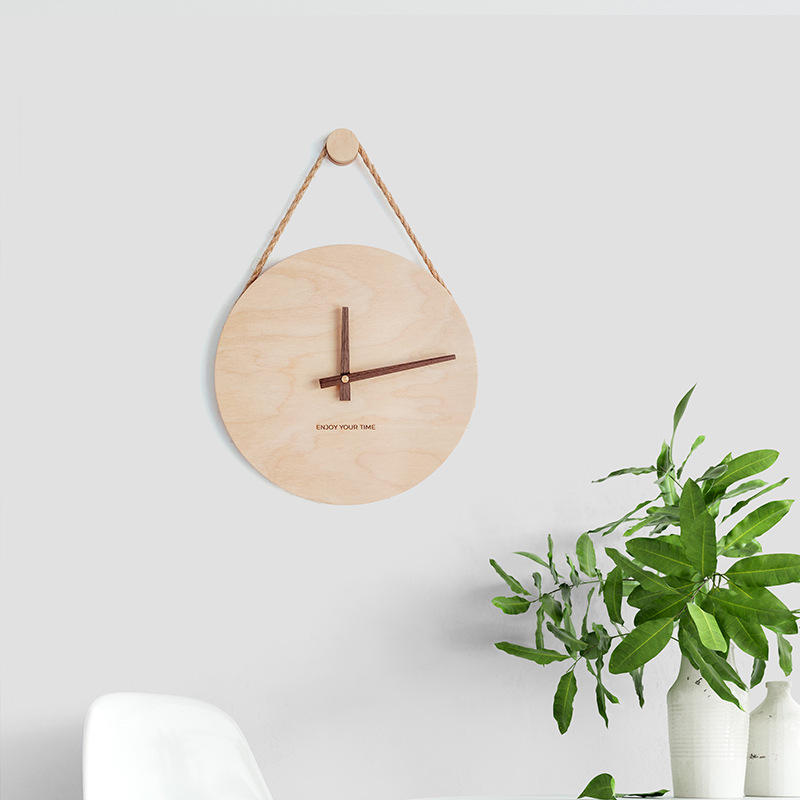 Wooden hanging rope creative wall clock