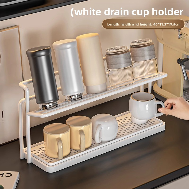 Cup holder storage rack, kitchen dining table countertop double-layer draining tray rack
