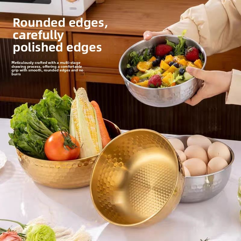 Stainless Steel Gold Hammered Pattern Salad Bowl