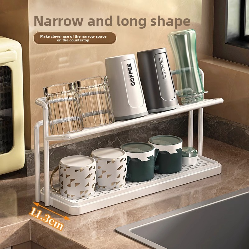 Cup holder storage rack, kitchen dining table countertop double-layer draining tray rack