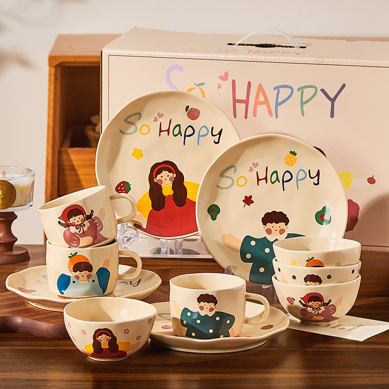 Cute ceramic bowl parent-child household set