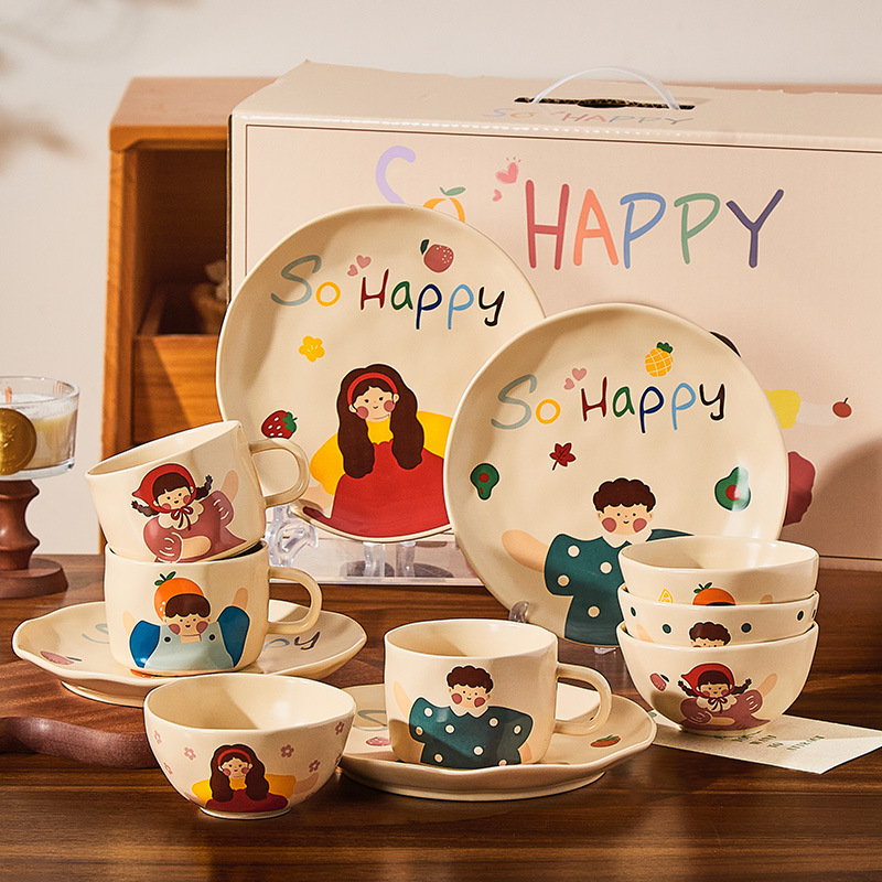 Cute ceramic bowl parent-child household set