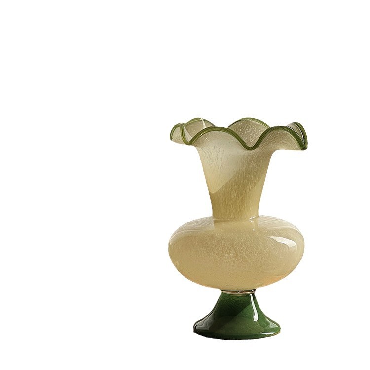 Wabi-sabi style green Fenton glass vase