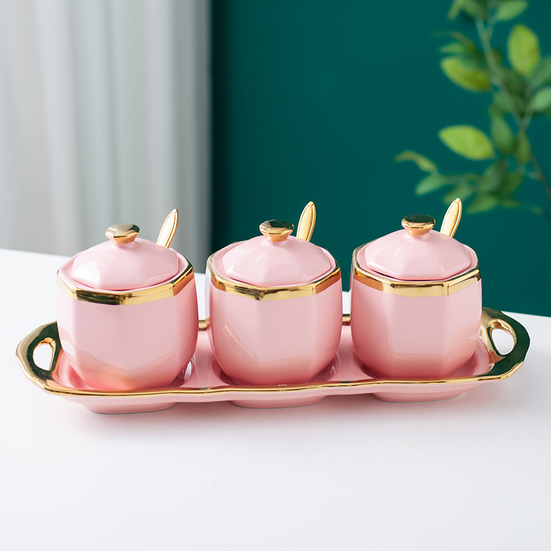 Ceramic seasoning jar set, household condiment box