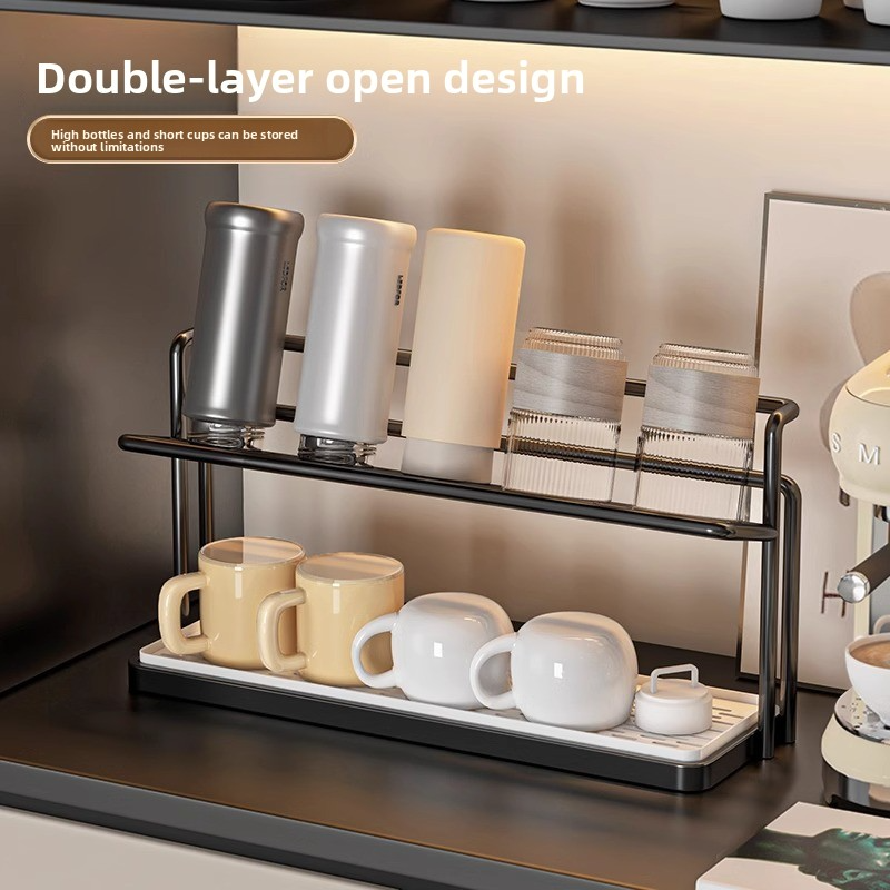 Cup holder storage rack, kitchen dining table countertop double-layer draining tray rack