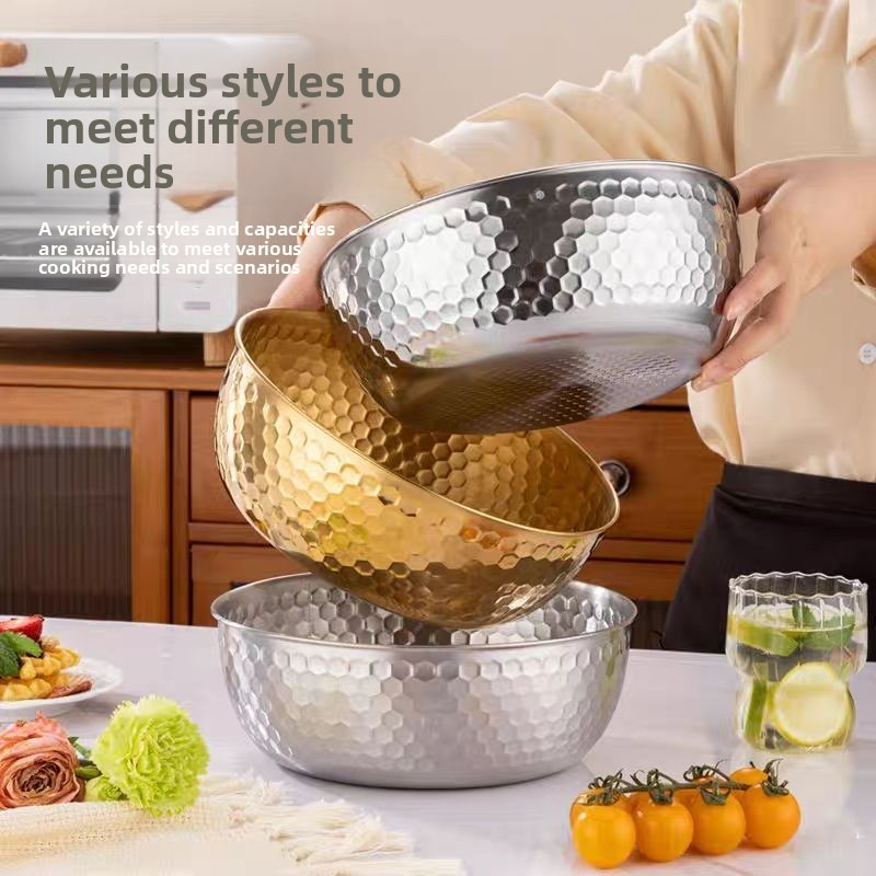 Stainless Steel Gold Hammered Pattern Salad Bowl