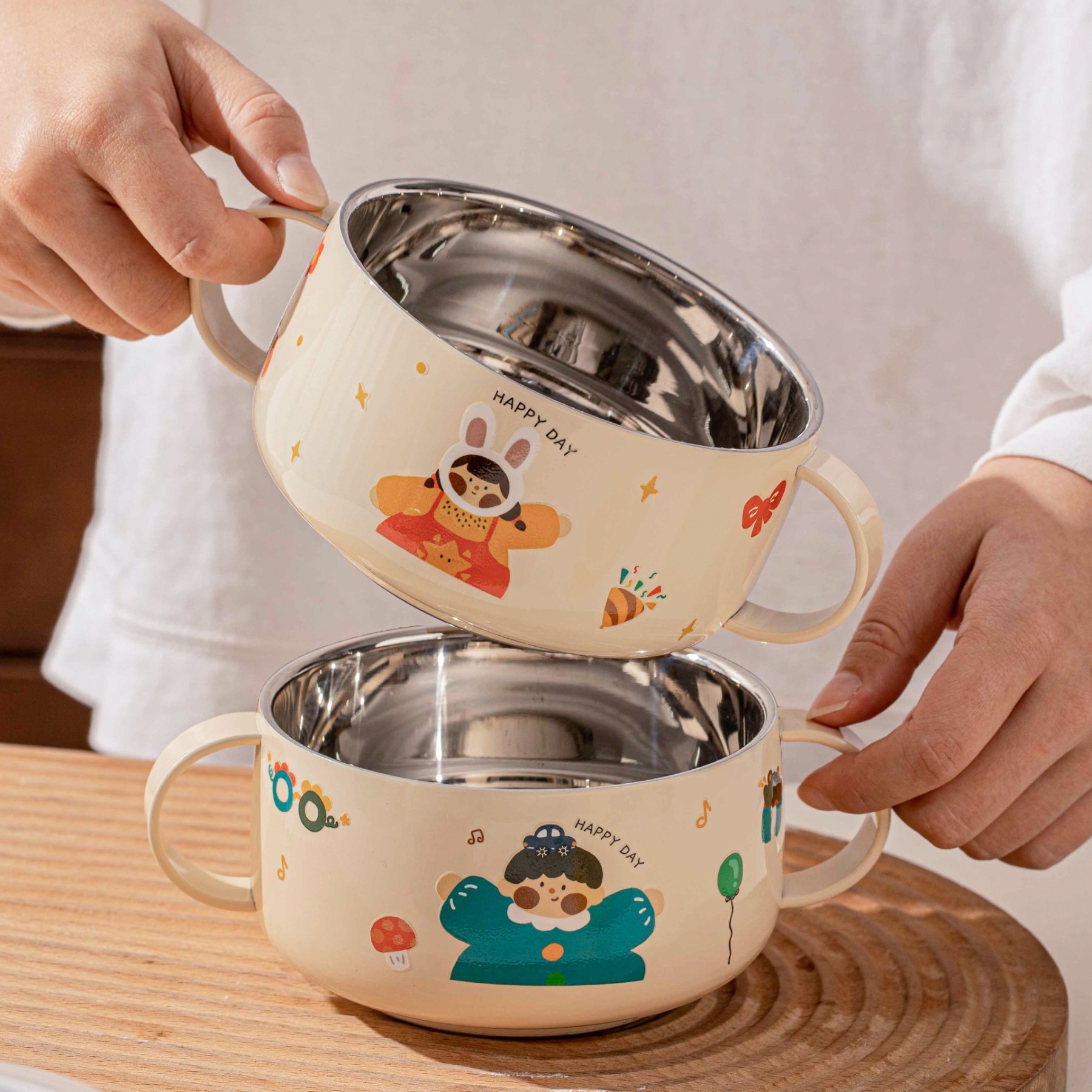 316 stainless steel children's bowl with double ears for supplementary food