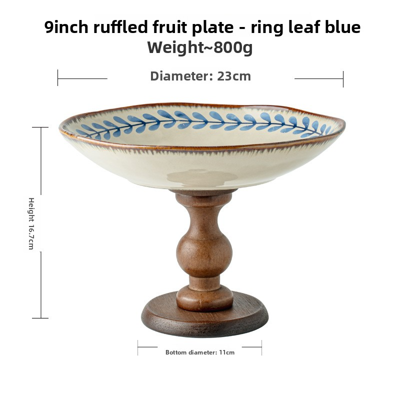 Wooden tall-footed fruit plate and snack plate