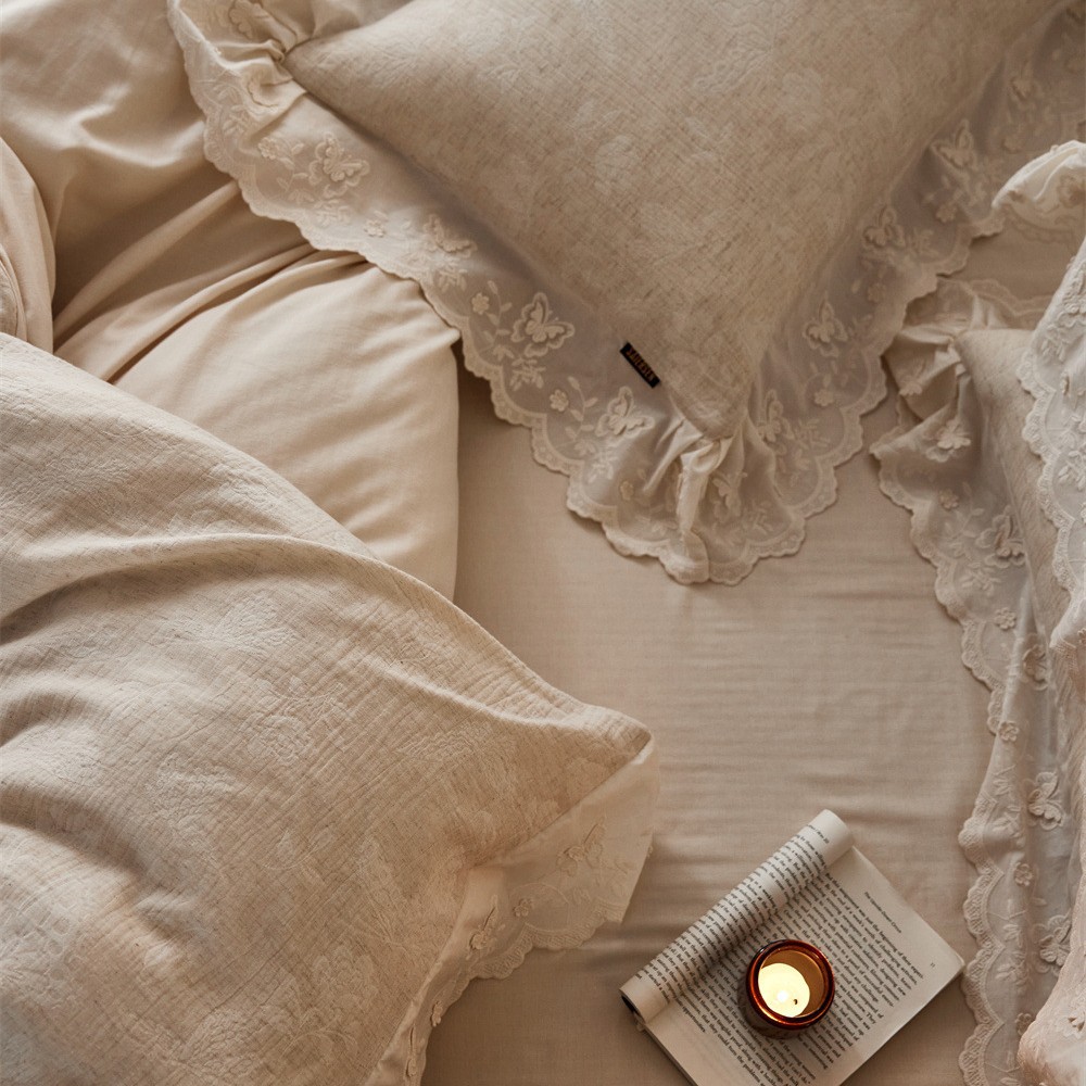 Simple linen-cotton jacquard four-piece set, skin-friendly and breathable quilt cover bedding