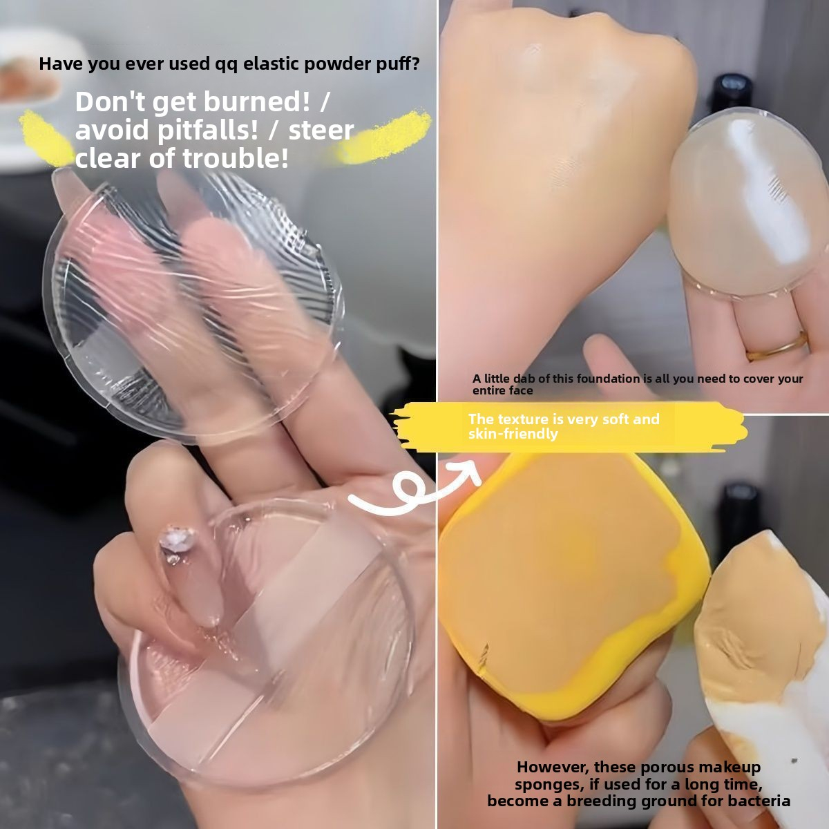 Transparent silicone powder puff cushion for both dry and wet use