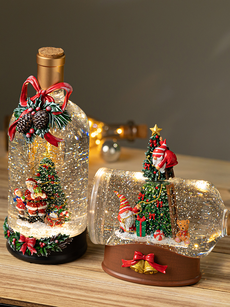 Christmas message in a bottle ornaments, Santa Claus wine bottle