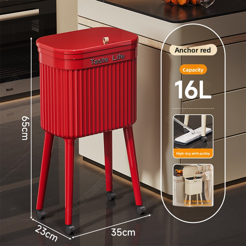 Large-capacity mobile wheeled high-foot trash can for living room, bedroom, kitchen and bathroom, no need to bend down for home use