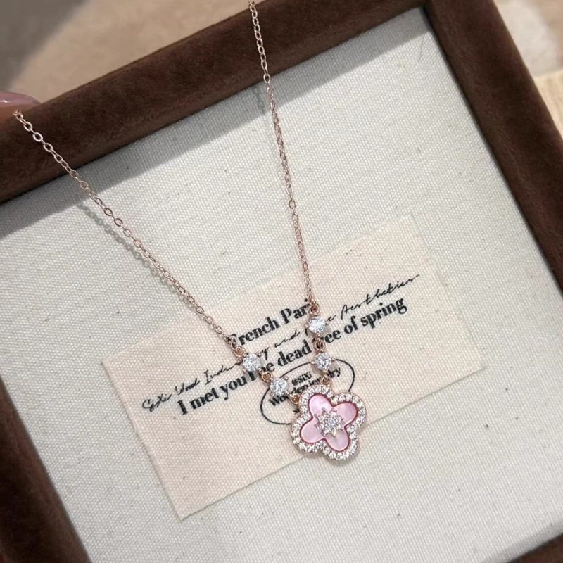 Cherry Blossom Pink Mother-of-Pearl Four-Leaf Clover Necklace