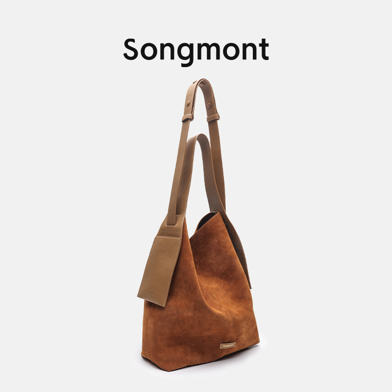 Songmont Yamashita Arimatsu Suede Ear-Hanging Tote Bag Lazy Commuter Shoulder Crossbody Bag Bucket Bag Large Bag
