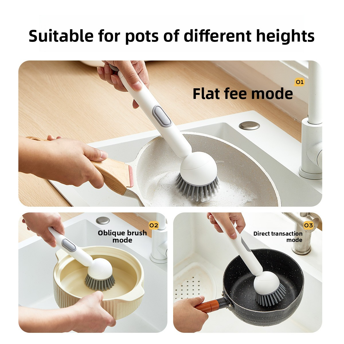 Long-handled brush specially for kitchen, oil-resistant, pot-friendly, multi-functional cleaning brush