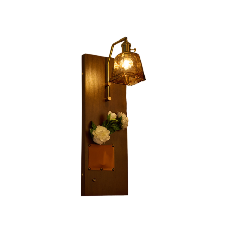 Mid-century style walnut and full copper wall lamp