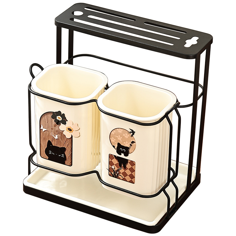 Multifunctional Countertop Chopsticks and Knife Integrated Storage and Drainage Rack