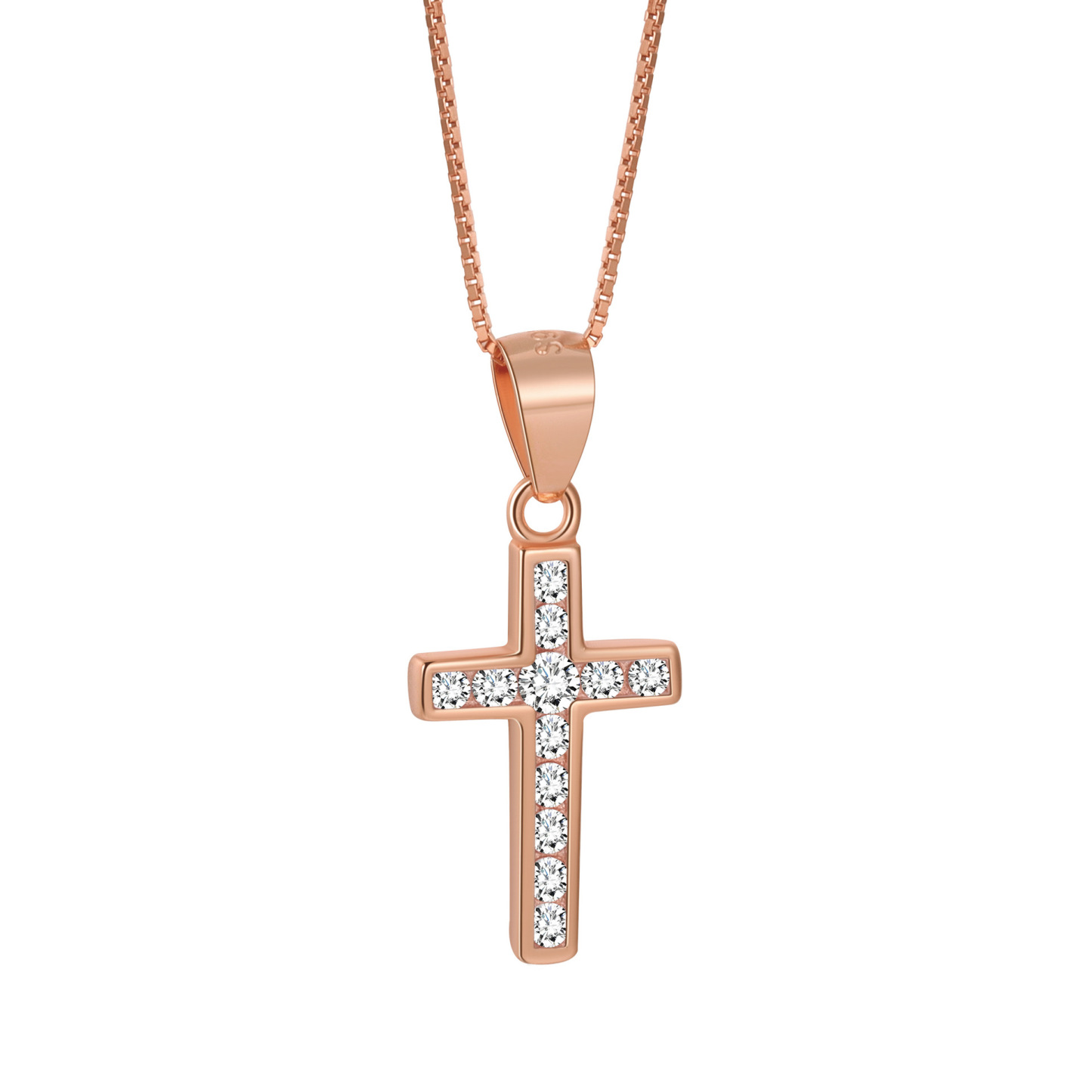 Sterling silver cross pendant necklace inlaid with diamonds