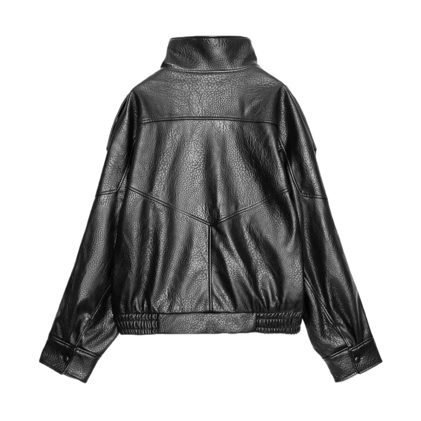 Vintage motorcycle-style leather jacket with a stand-up collar