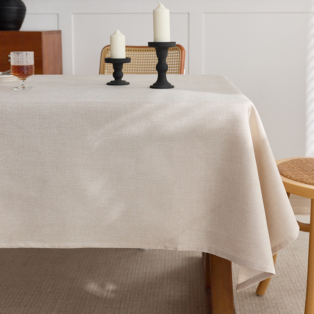Cotton and linen style solid color tablecloth, rectangular dining table decorative cloth