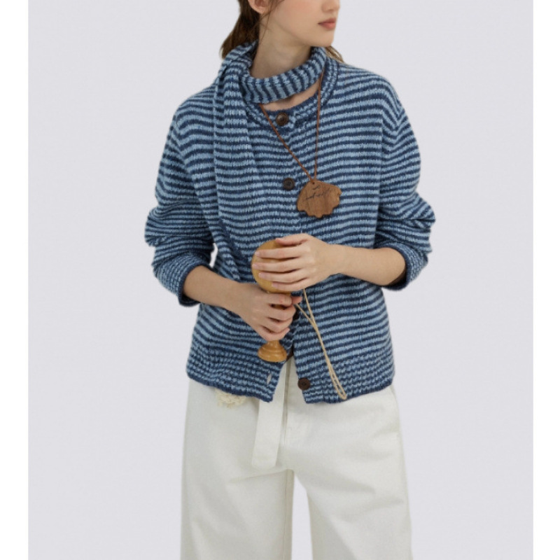 2025 Autumn/Winter New Striped Scarf Sweater Cardigan