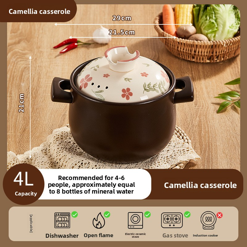 Clay pot stew pot for home use, gas stove compatible, high-temperature resistant ceramic soup pot, specially designed for gas stove open flame use