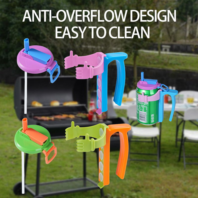 Can Holder with Spill-Proof Lid and Straw