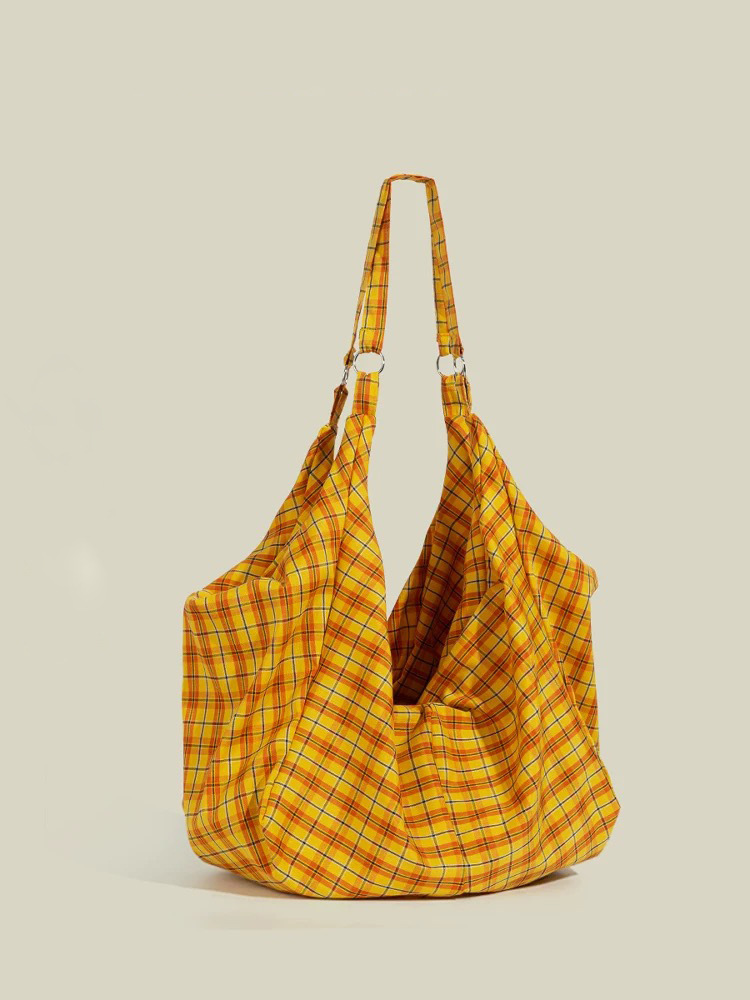 2025 Large Capacity Colorful Plaid Cloth Tote Bag