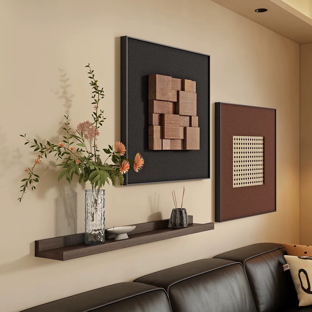 Three-dimensional walnut retro style living room decorative painting