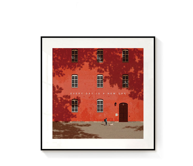 Minimalist red architectural art painting