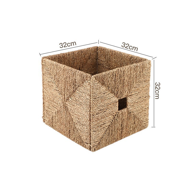 Collapsible seagrass hand-woven storage box