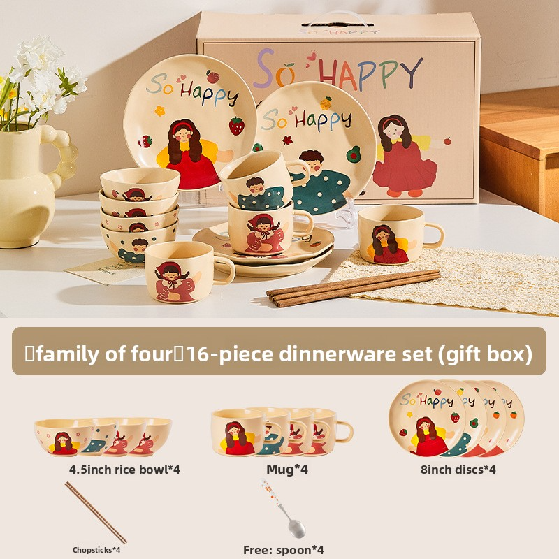 Cute ceramic bowl parent-child household set