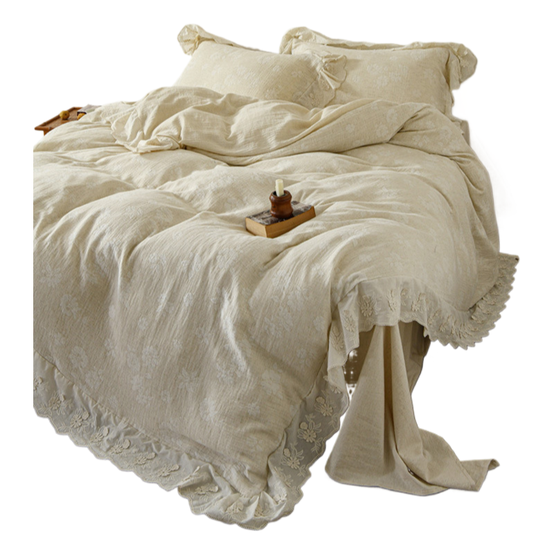 Cotton and linen double-layer yarn jacquard bed sheet,  four-piece set