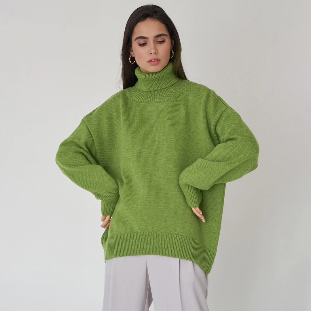 Loose semi-high neck autumn and winter solid color sweater