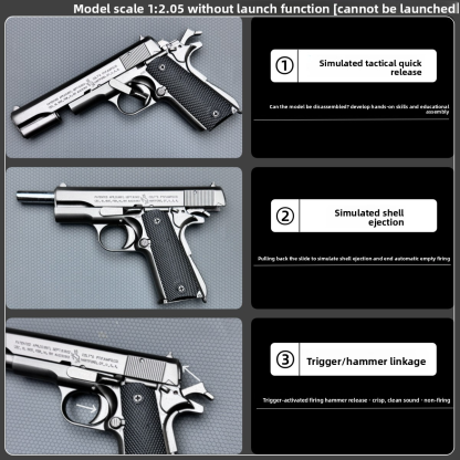 1:2.05 Teaching Aid M1911 All-Metal Children's Toy Gun Model, Shell-Ejecting Alloy Pistol, Non-Firing