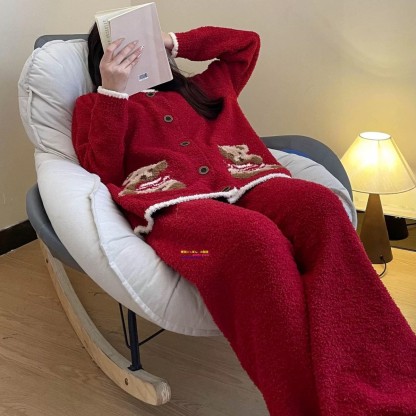 New Year Red Pajamas Female Cartoon Bear Pajamas Home Clothes