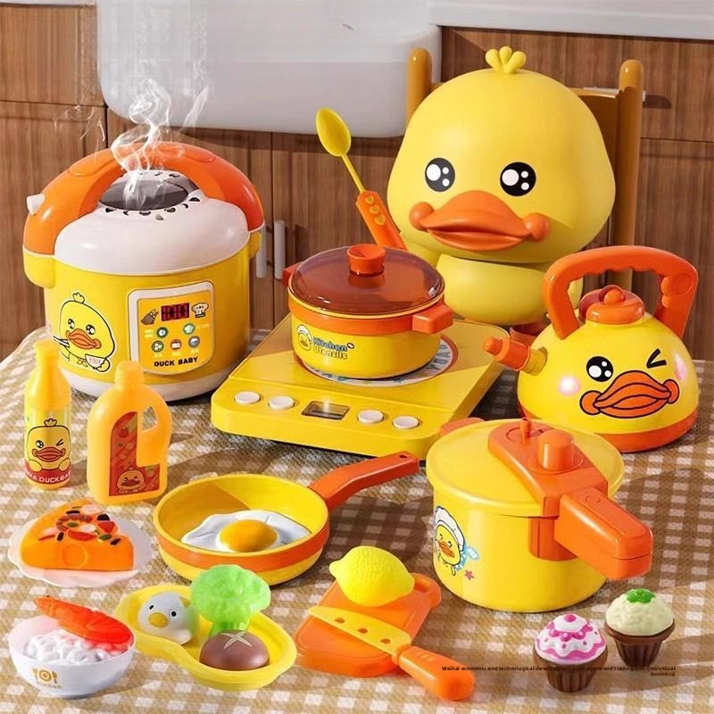 Little Yellow Duck Kitchen Pretend Play Mini Set for Kids - Simulation Cooking Utensils, Gift for Girls Aged 3-6