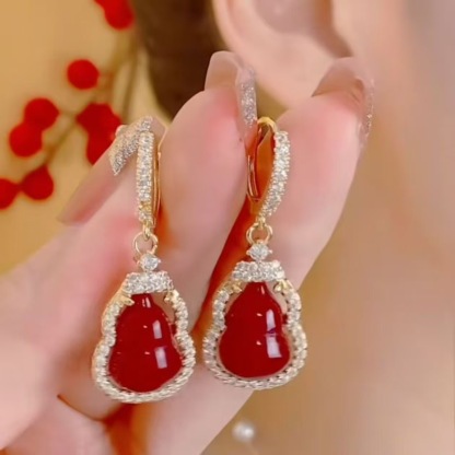 Chinese Style Red Gourd Earrings for Women