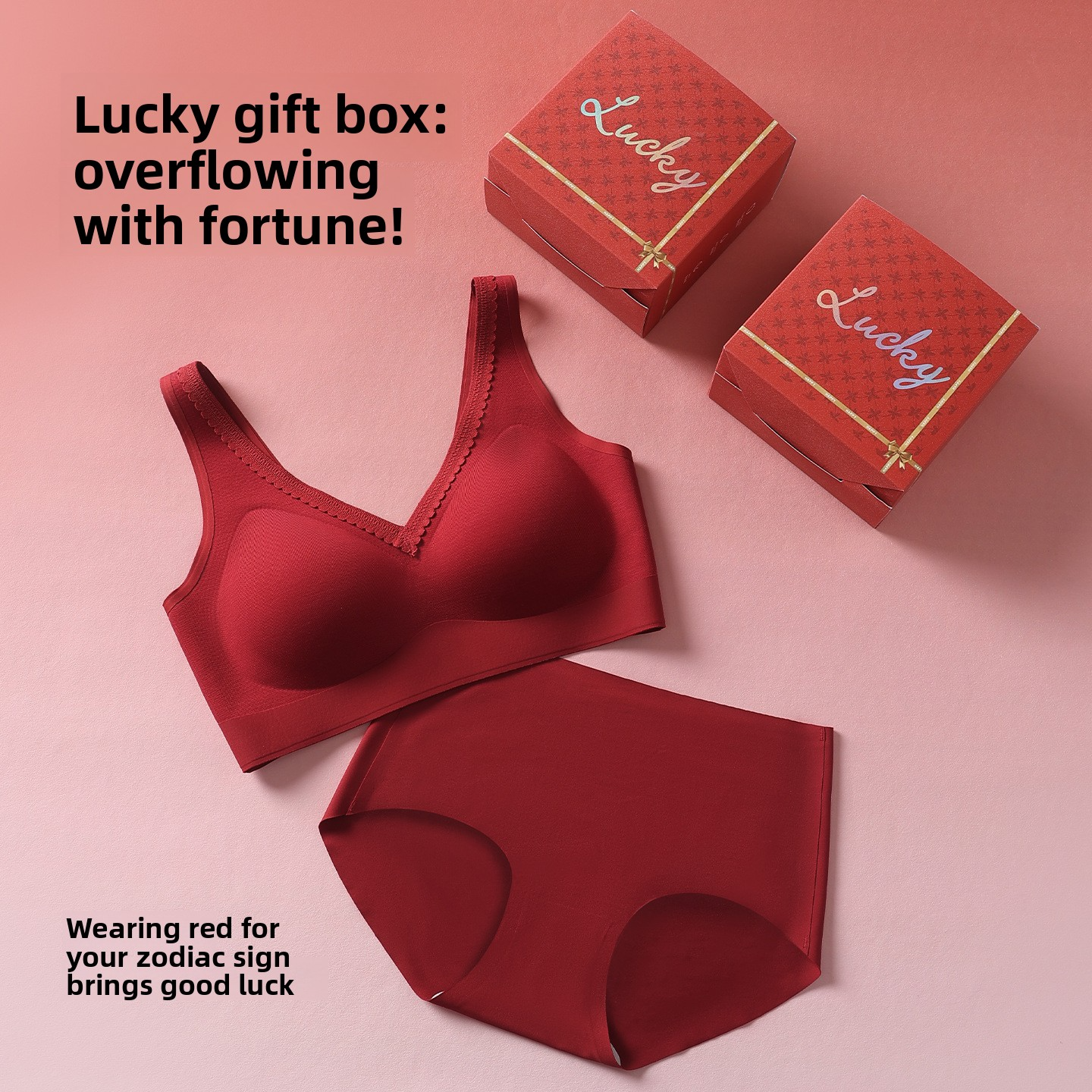2026 New Red Underwear for Women in Their Zodiac Year, Seamless Push-Up Bra for Small Busts