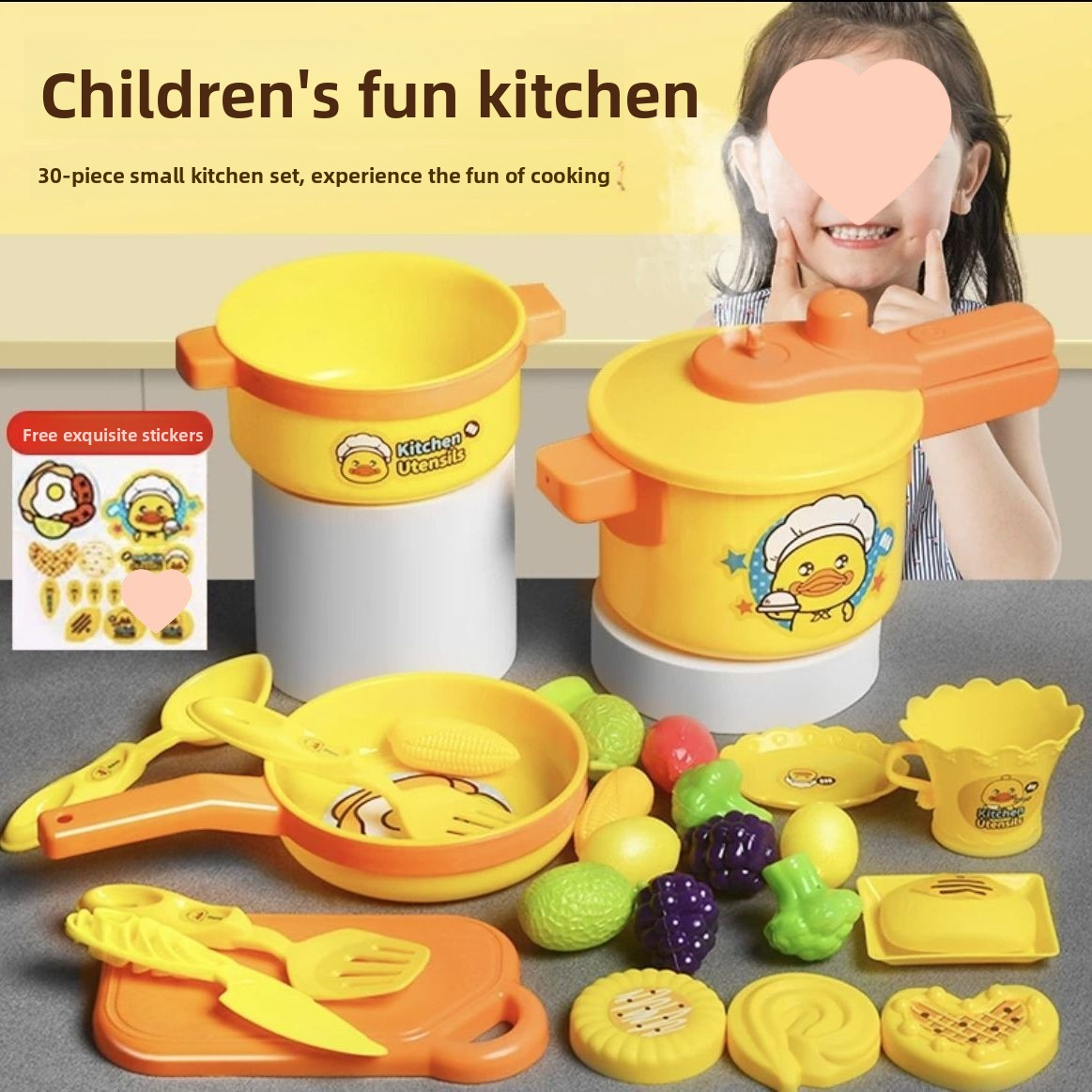 Little Yellow Duck Kitchen Pretend Play Mini Set for Kids - Simulation Cooking Utensils, Gift for Girls Aged 3-6