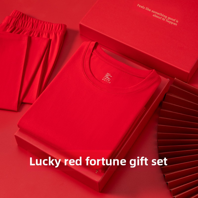 Red Thermal Underwear Set for Men Long Johns