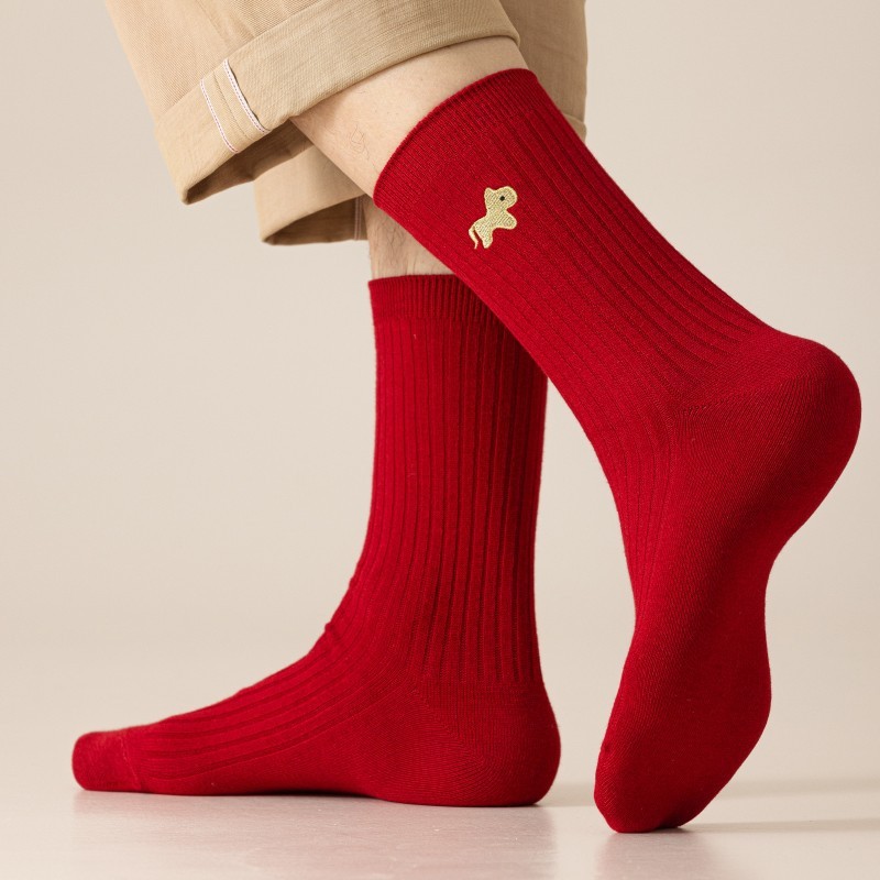 【Buy one, get three】Zodiac Year of the Horse Red Socks Men's Cotton Socks 