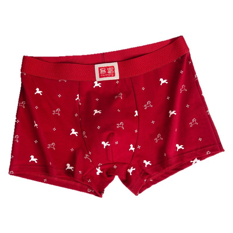 Year of the Horse Red Men's Underwear Men's Zodiac Year Boxer Briefs