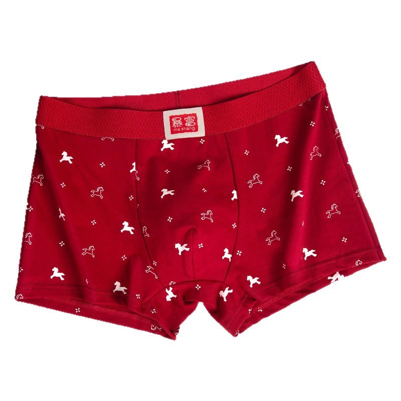 Year of the Horse Red Men's Underwear Men's Zodiac Year Boxer Briefs